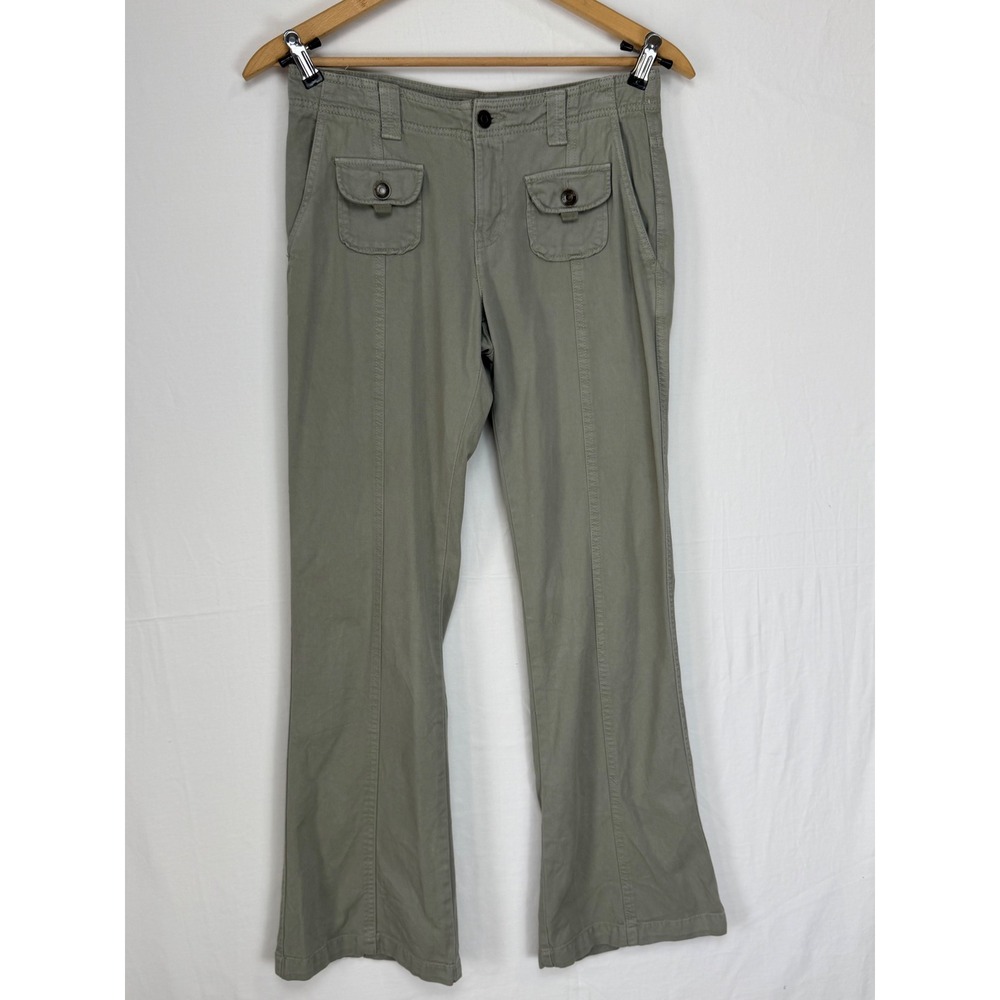 Aeropostale Womens Cotton Tencel Flare Pants 2 Green Low Rise Cargo Pockets